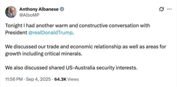 指盈配资网 澳大利亚总理称与特朗普通话 讨论经贸与安全问题